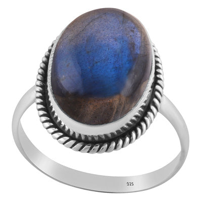 Classic Wire Around Labradorite Oval Shape 925 Sterling Solid Silver Ring - R3401592-277