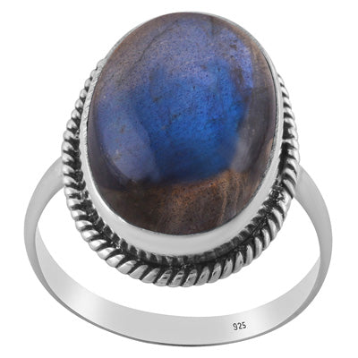 Classic Wire Around Labradorite Oval Shape 925 Sterling Solid Silver Ring - R3401592-278