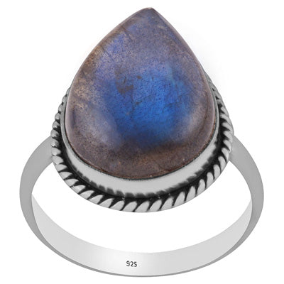 Classic Wire Around Labradorite Pear Shape 925 Sterling Solid Silver Ring - R3401592-280