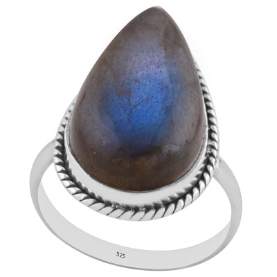 Classic Wire Around Labradorite Pear Shape 925 Sterling Solid Silver Ring - R3401592-284