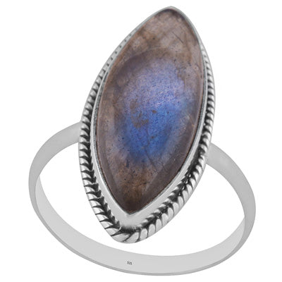 Classic Wire Around Labradorite Marquise Shap 925 Sterling Solid Silver Ring - R3401592-286