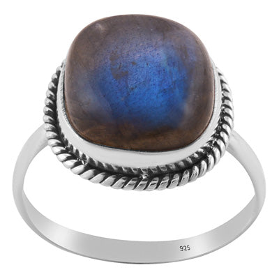 Classic Wire Around Labradorite Cushion Shape 925 Sterling Solid Silver Ring - R3401592-287