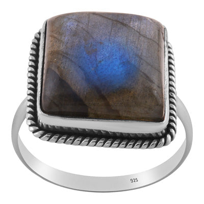 Classic Wire Around Labradorite Square Shape 925 Sterling Solid Silver Ring - R3401592-288