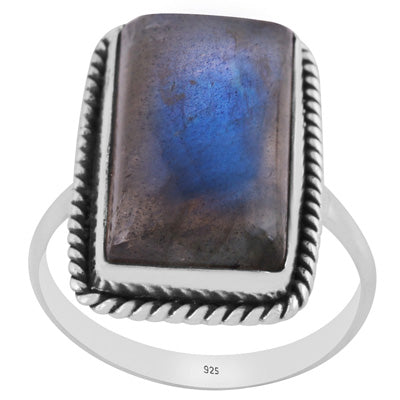 Classic Wire Around Labradorite Rectangle Shape 925 Sterling Solid Silver Ring - R3401592-292