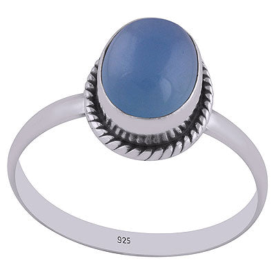 Stunning Wire Around Blue Chalcedony Oval Shape 925 Sterling Solid Silver Ring - R3401603-35