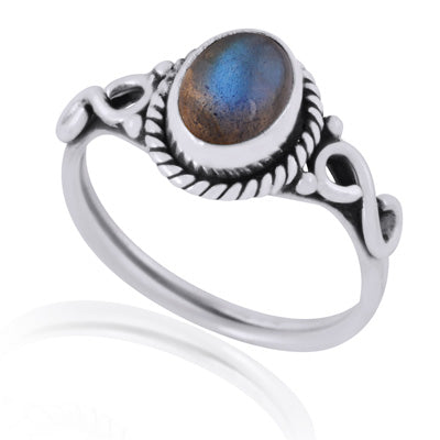 Beautiful Twisted Wire Around Labradorite Oval Shape 925 Sterling Solid Silver Ring - R3401604-16
