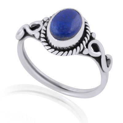 Beautiful Twisted Wire Around Lapis Oval Shape 925 Sterling Solid Silver Ring - R3401604-19