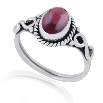 Beautiful Twisted Wire Around Garnet Oval Shape 925 Sterling Solid Silver Ring - R3401604-4
