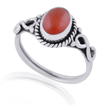Beautiful Twisted Wire Around Carnelian Oval Shape 925 Sterling Solid Silver Ring - R3401604-60