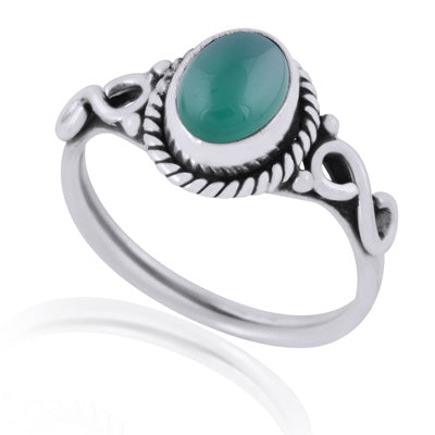 Beautiful Twisted Wire Around Green Onyx Oval Shape 925 Sterling Solid Silver Ring - R3401604-63