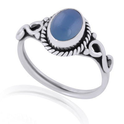 Beautiful Twisted Wire Around Blue Chalcedony Oval Shape 925 Sterling Solid Silver Ring - R3401604-65