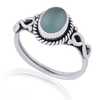 Beautiful Twisted Wire Around Aqua Chalcedony Oval Shape 925 Sterling Solid Silver Ring - R3401604-68