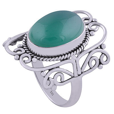Stunning Twisted Wire Work Around Green Onyx Oval Shape 925 Sterling Solid Silver Ring - R3401608-14