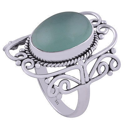 Stunning Twisted Wire Work Around Aqua Chalcedony Oval Shape 925 Sterling Solid Silver Ring - R3401608-21