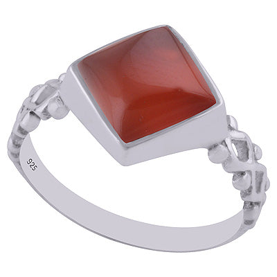 Beautiful Hand Work Around Carnelian Rhombus Shape 925 Sterling Solid Silver Ring - R3401623-31