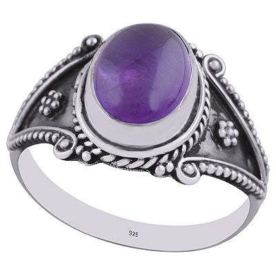 Gorgeous Rawa Work Around Amethyst Oval Shape 925 Sterling Solid Silver Ring - R3401634-51