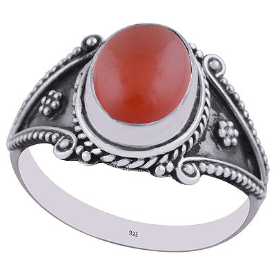 Gorgeous Rawa Work Around Carnelian Oval Shape 925 Sterling Solid Silver Ring - R3401634-57