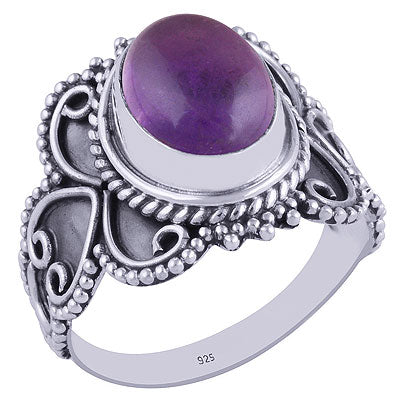 Authentic Fine Handwork Around Amethyst Oval Shape 925 Sterling Solid Silver Ring - R3401635-1