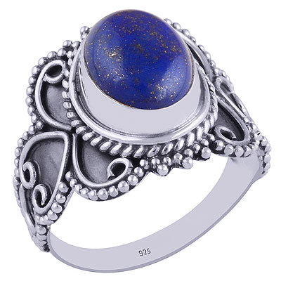 Authentic Fine Handwork Around Lapis Oval Shape 925 Sterling Solid Silver Ring - R3401635-18