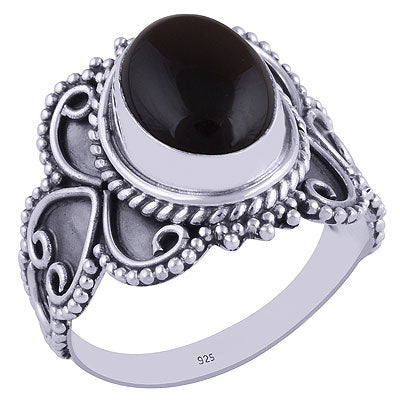Authentic Fine Handwork Around Black Onyx Oval Shape 925 Sterling Solid Silver Ring - R3401635-26