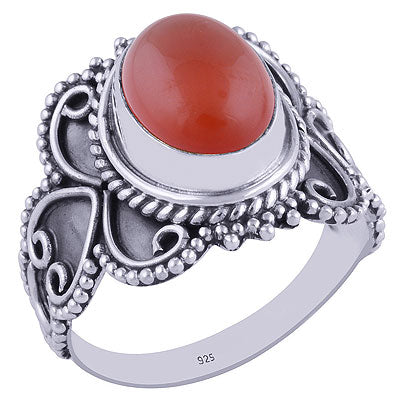 Authentic Fine Handwork Around Carnelian Oval Shape 925 Sterling Solid Silver Ring - R3401635-28