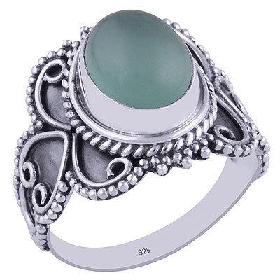 Authentic Fine Handwork Around Aqua Chalcedony Oval Shape 925 Sterling Solid Silver Ring - R3401635-30