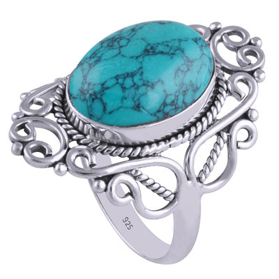 Stunning Wire,Rawa Work Around Turquoise Oval Shape 925 Sterling Solid Silver Ring - R3401638-5