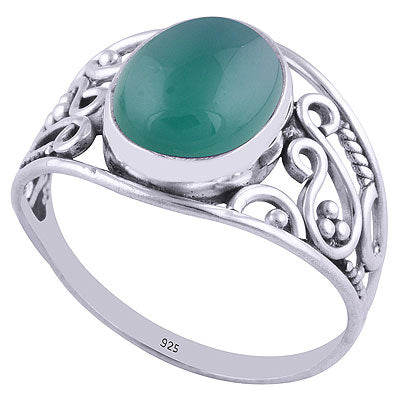 Gorgeous Rawa & Wire Work Around Green Onyx Oval Shape 925 Sterling Solid Silver Ring - R3401670-29