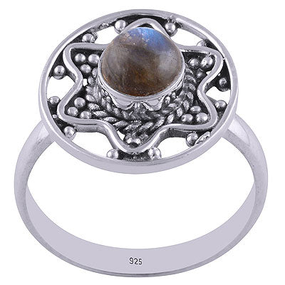 Alluring Star Rawa Work Around Labradorite Round Shape 925 Sterling Solid Silver Ring - R3401671-15