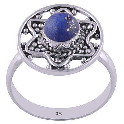 Alluring Star Rawa Work Around Lapis Round Shape 925 Sterling Solid Silver Ring - R3401671-17