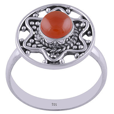 Alluring Star Rawa Work Around Carnelian Round Shape 925 Sterling Solid Silver Ring - R3401671-28