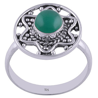 Alluring Star Rawa Work Around Green Onyx Round Shape 925 Sterling Solid Silver Ring - R3401671-29