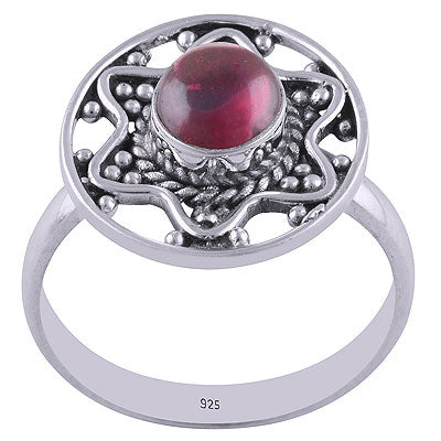 Alluring Star Rawa Work Around Garnet Round Shape 925 Sterling Solid Silver Ring - R3401671-4