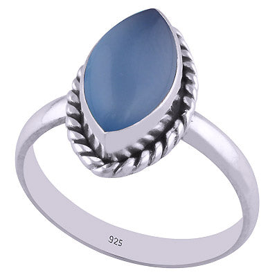Gorgeous Textured Wire Around Blue Chalcedony Marquise Shape 925 Sterling Solid Silver Ring - R3401672-108