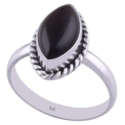 Gorgeous Textured Wire Around Black Onyx Marquise Shape 925 Sterling Solid Silver Ring - R3401672-25