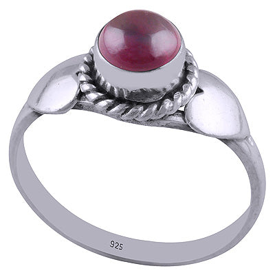 Beautiful Heart Shaped Work Around Garnet Round Shape 925 Sterling Solid Silver Ring - R3401674-2