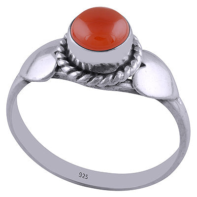 Beautiful Heart Shaped Work Around Carnelian Round Shape 925 Sterling Solid Silver Ring - R3401674-32