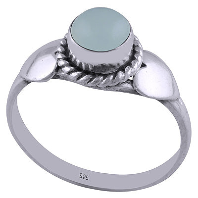 Beautiful Heart Shaped Work Around Aqua Chalcedony Round Shape 925 Sterling Solid Silver Ring - R3401674-34