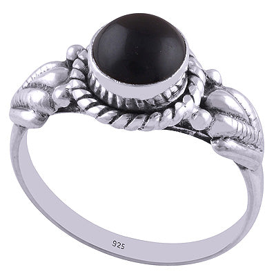 Stunning Handwork Around Black Onyx Round Shape 925 Sterling Solid Silver Ring - R3401676-30