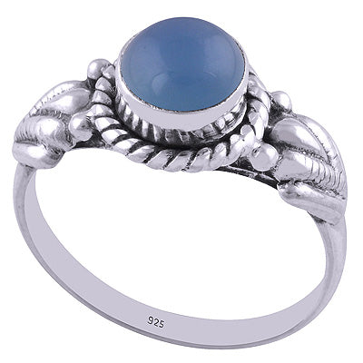 Stunning Handwork Around Blue Chalcedony Round Shape 925 Sterling Solid Silver Ring - R3401676-75