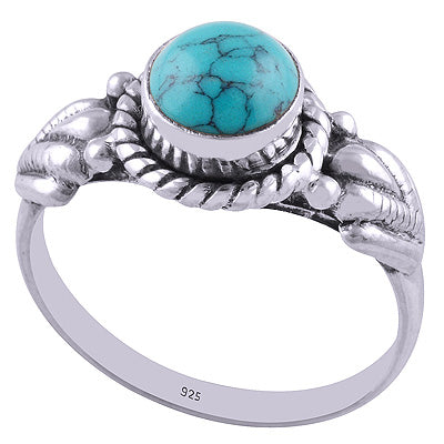Stunning Handwork Around Turquoise Round Shape 925 Sterling Solid Silver Ring - R3401676-8