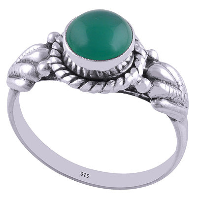 Stunning Handwork Around Green Onyx Round Shape 925 Sterling Solid Silver Ring - R3401676-80