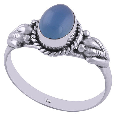 Stunning Handwork Around Blue Chalcedony Oval Shape 925 Sterling Solid Silver Ring - R3401677-43