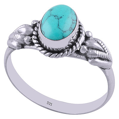 Stunning Handwork Around Turquoise Oval Shape 925 Sterling Solid Silver Ring - R3401677-8