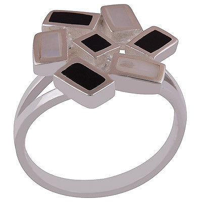 Black Onyx,Mother of Pearl 925 Sterling Silver Ring - R3401685-25