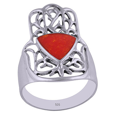 Coral 925 Sterling Silver Ring - R3401701-7