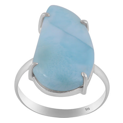 Beautiful Prong Setting Around Larimar Fancy Shape 925 Sterling Solid Silver Ring - R3401730-100