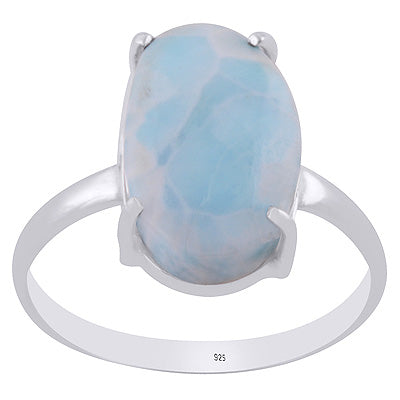 Beautiful Prong Setting Around Larimar Oval Shape 925 Sterling Solid Silver Ring - R3401730-41