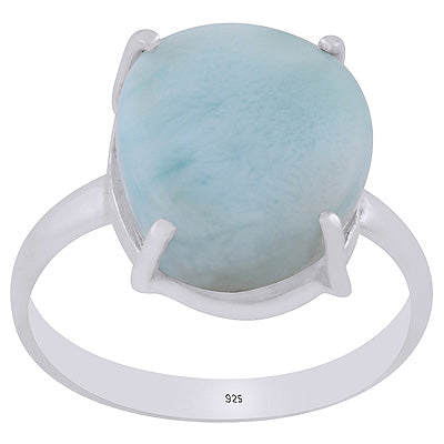 Beautiful Prong Setting Around Larimar Oval Shape 925 Sterling Solid Silver Ring - R3401730-44