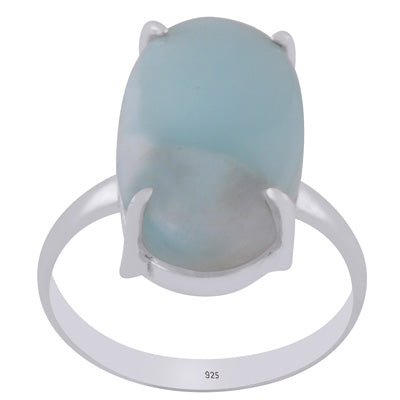 Beautiful Prong Setting Around Larimar Oval Shape 925 Sterling Solid Silver Ring - R3401730-55